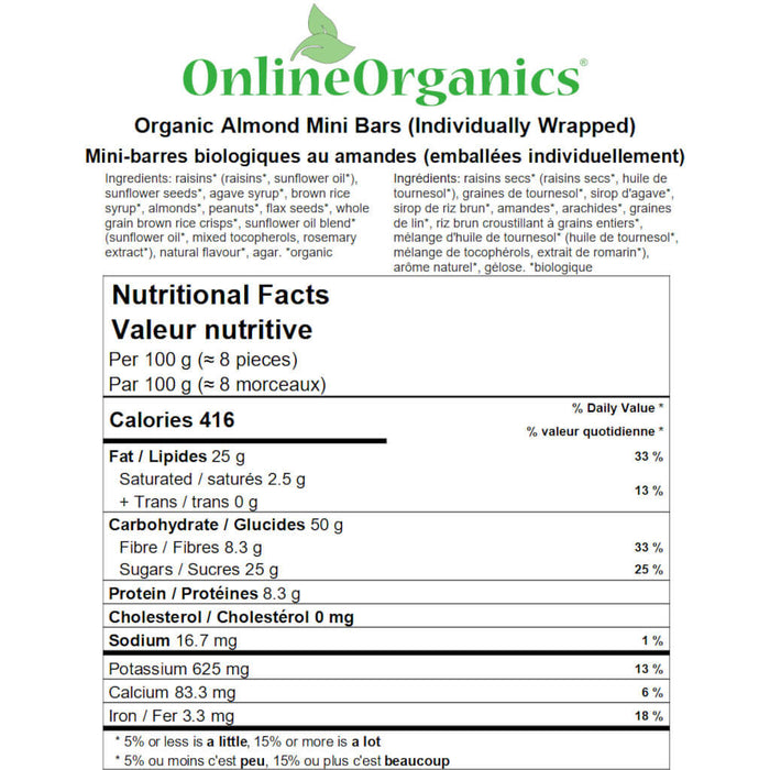 Organic Almond Mini Bars (Individually Wrapped) Nutritional Facts