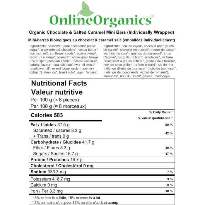 Organic Chocolate & Salted Caramel Mini Bars (Individually Wrapped) Nutritional Facts