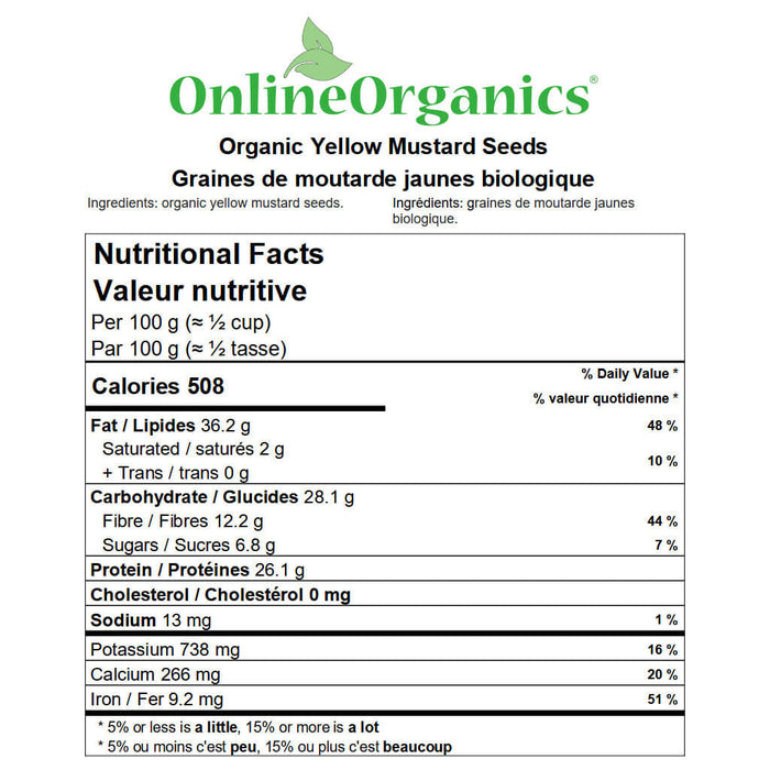 Organic Mustard Seed Yellow Whole Nutritional Facts