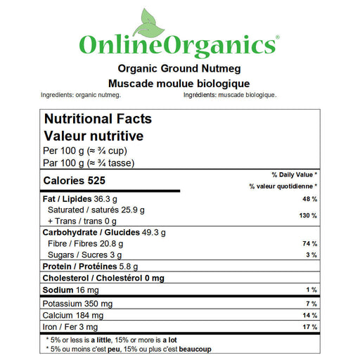 Organic Nutmeg Powder Nutritional Facts