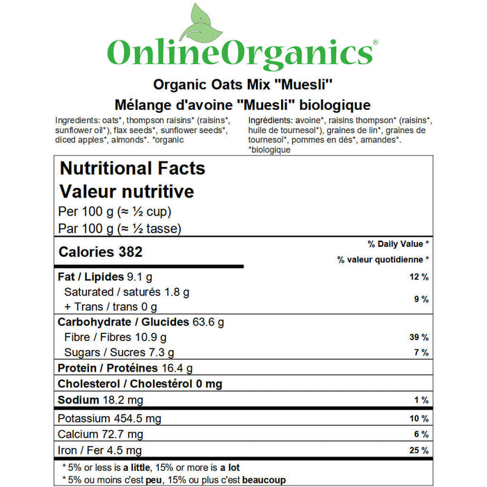 Organic Oats Mix ''Muesli'' Nutritional Facts