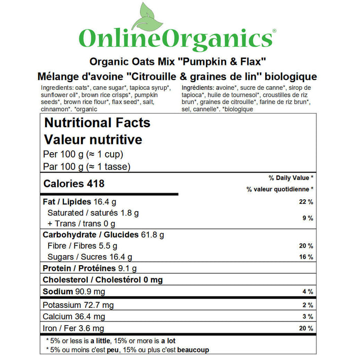 Organic Oats Mix ''Pumpkin and Flax'' Nutritional Facts