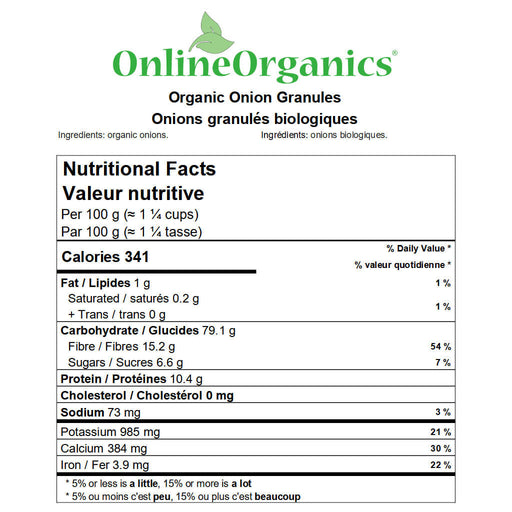 Organic Onion Granules Nutritional Facts