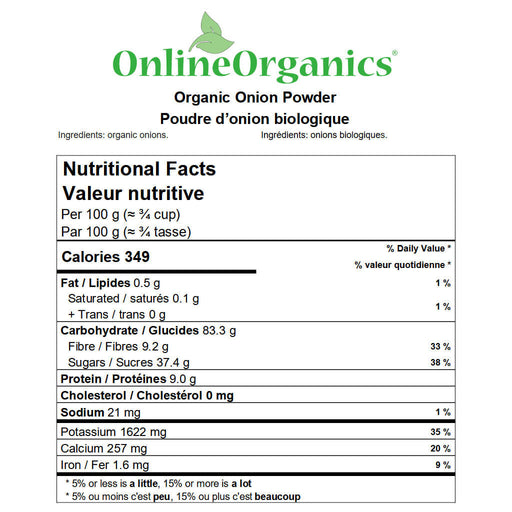 Organic Onion Powder Nutritional Facts