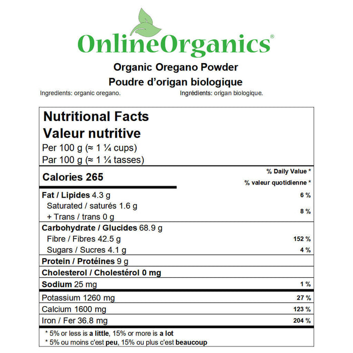Organic Oregano Powder Nutritional Facts