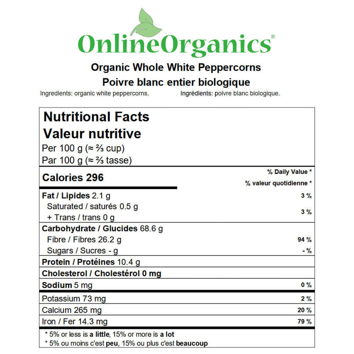 Organic Whole White Peppercorns