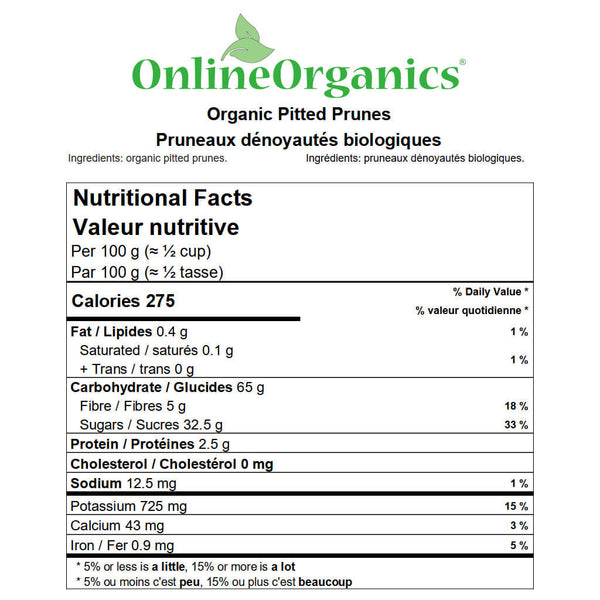 Organic Pitted Prunes Nutritional Facts