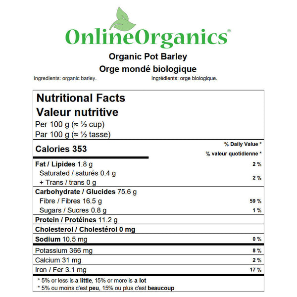 Organic Pot Barley Nutritional Facts