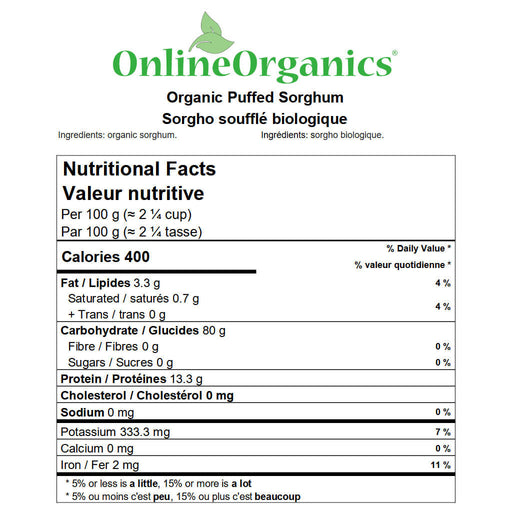 Organic Puffed Sorghum Nutritional Facts