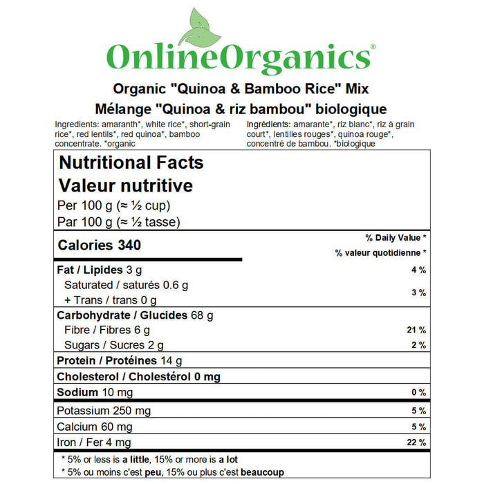 Organic "Quinoa & Bamboo Rice" Mix Nutritional Facts
