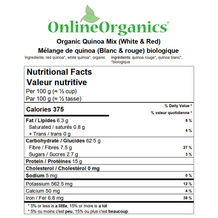 Organic Quinoa Mix (White & Red) Nutritional Facts