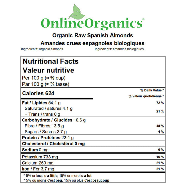 Organic Raw Almonds Nutritional Facts