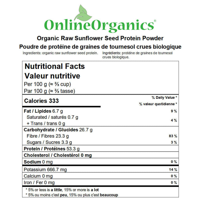 Organic Raw Sunflower Seed Protein Powder 53% Nutritional Facts