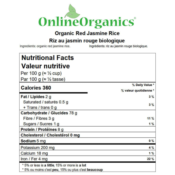 Organic Red Jasmine Rice Nutritional Facts