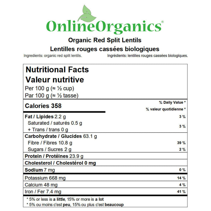 Organic Red Split Lentils Nutritional Facts