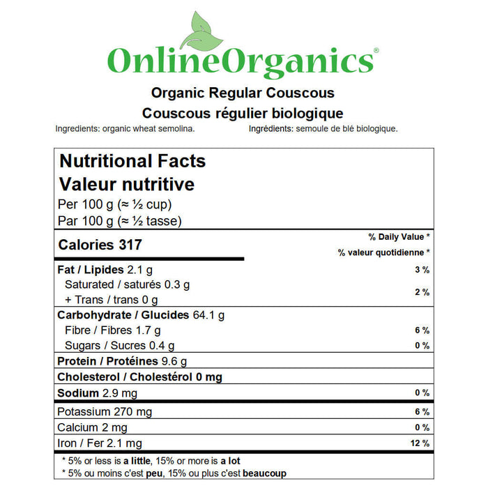 Organic Regular Couscous Nutritional Facts