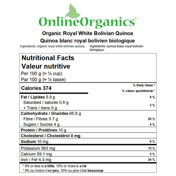Organic Royal White Quinoa Nutritional Facts