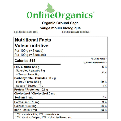 Organic Sage Powder Nutritional Facts