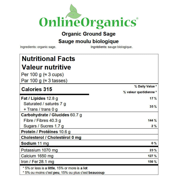 Organic Sage Powder Nutritional Facts