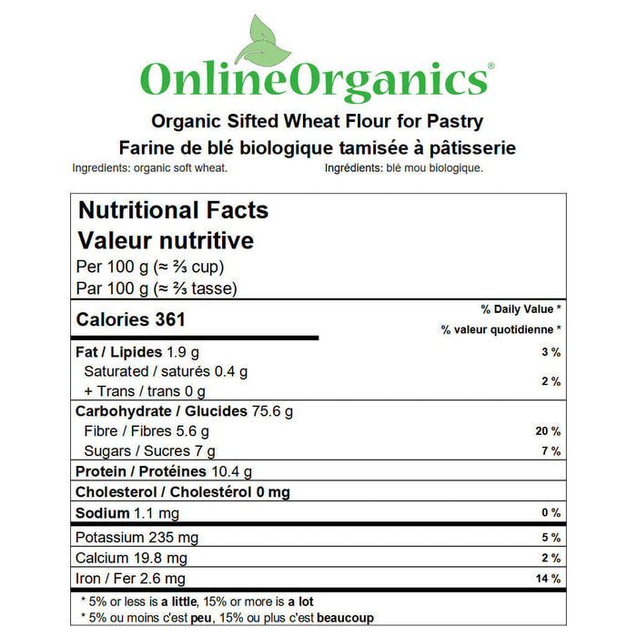 Organic Sifted Wheat Flour for Pastry Nutritional Facts