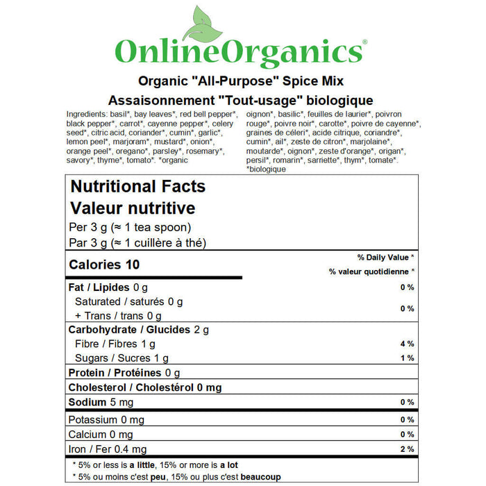 Organic All Purpose Spice Mix (Salt Free) Nutritional Facts