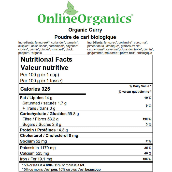 Organic Curry (Salt Free) Nutritional Facts