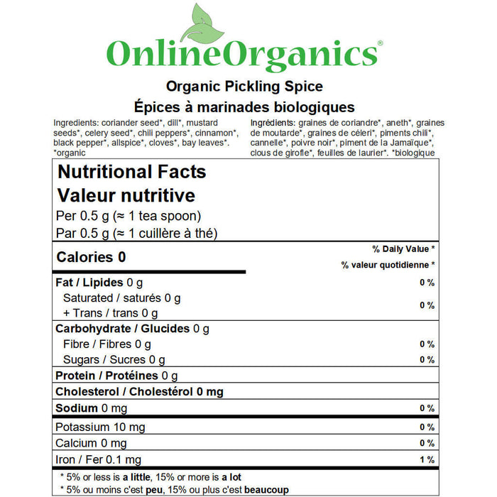 Organic Pickling Spice Nutritional Facts