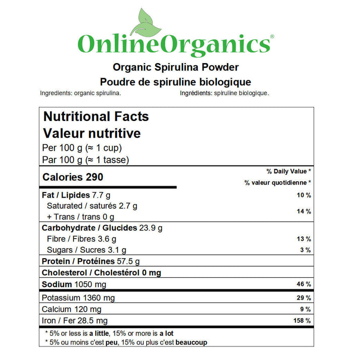 Organic Spirulina Powder Nutritional Facts