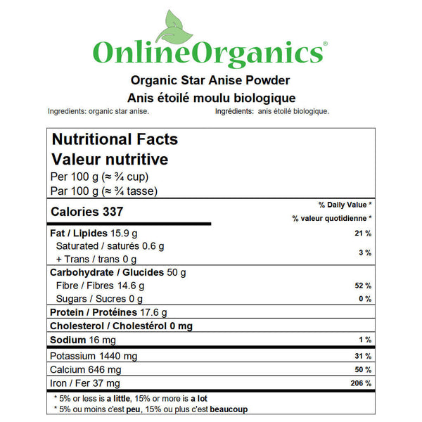 Organic Star Anise Powder Nutritional Facts
