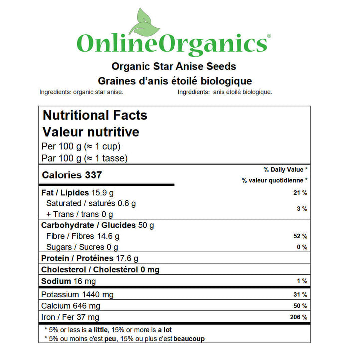 Organic Star Anise Seeds Nutritional Facts