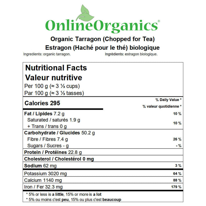 Organic Tarragon (Chopped for Tea) Nutritional Facts