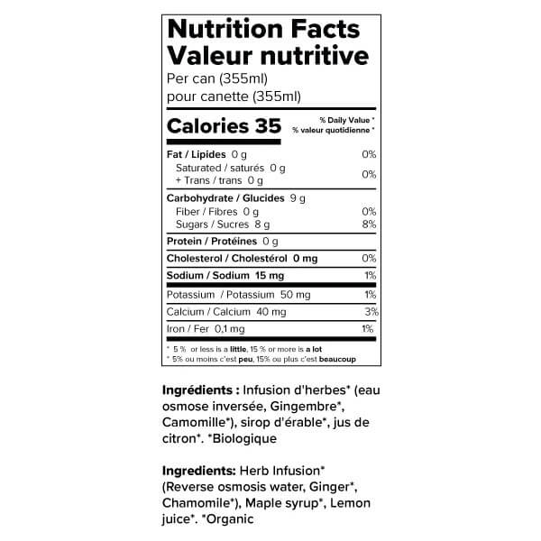 Organic "Gingertea" (Ginger + Chamomile) Nutritional Facts