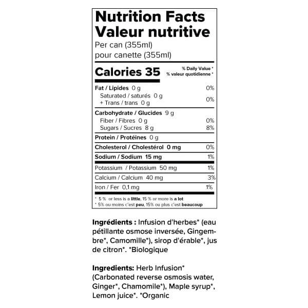 Organic "Gingertea" (Ginger + Chamomile) Nutritional Facts