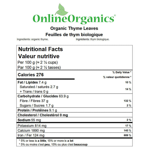 Organic Thyme Leaves Nutritional Facts