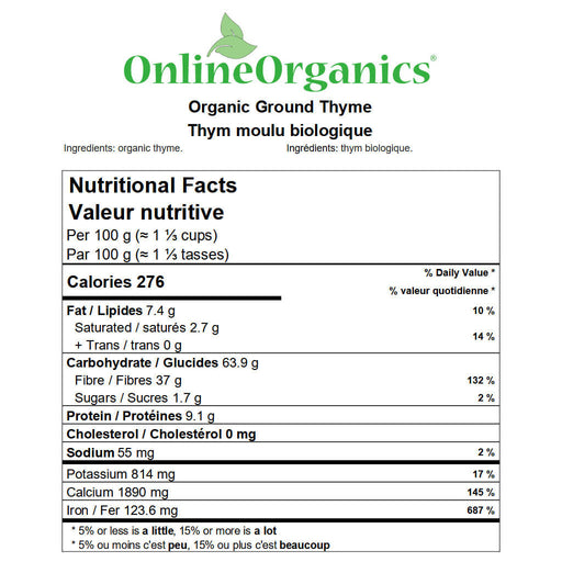 Organic Thyme Powder Nutritional Facts