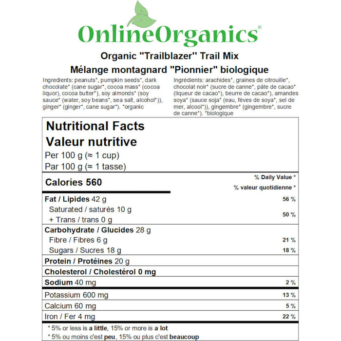 Organic ''Trailblazer'' Trail Mix Nutritional Facts