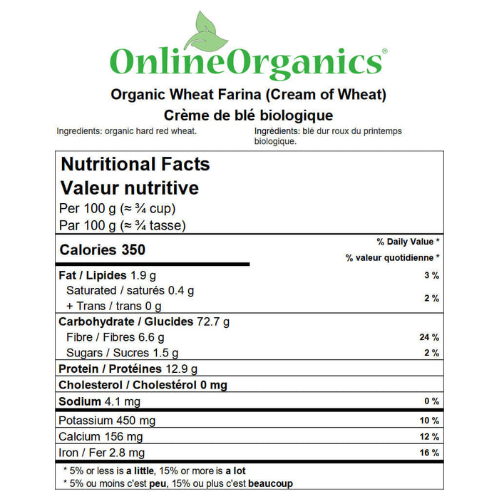 Organic Wheat Farina (Cream of Wheat) Nutritional Facts