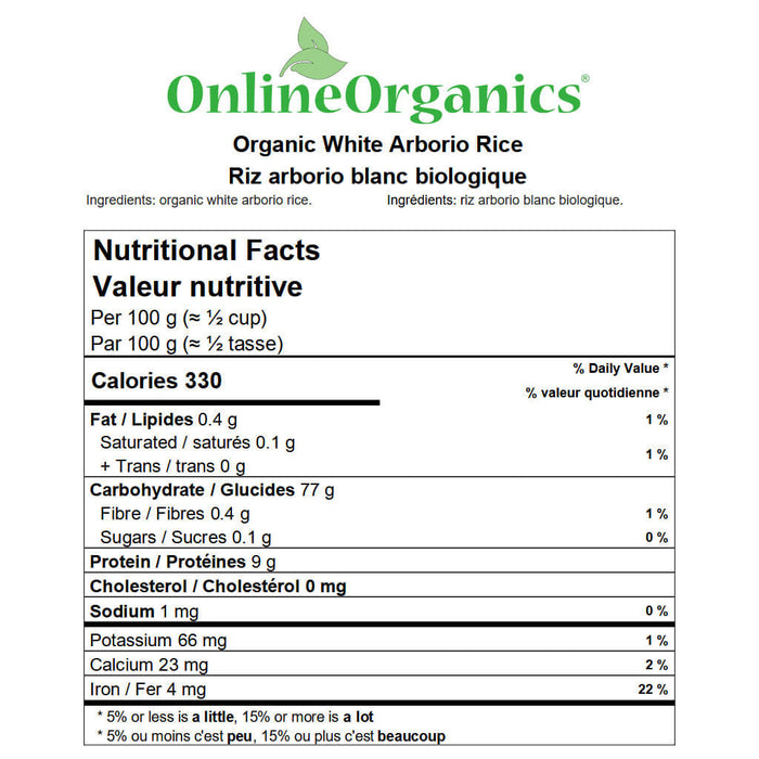 Organic White Arborio Rice Nutritional Facts