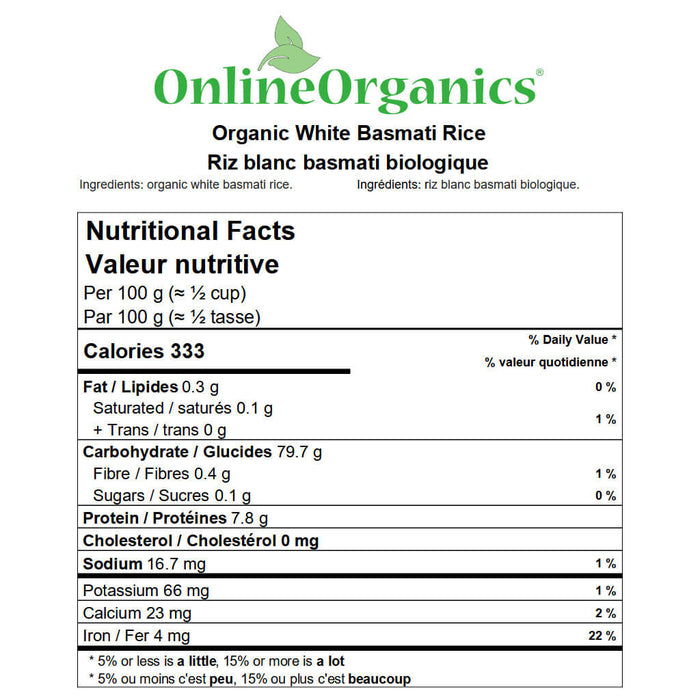 Organic White Basmati Rice Nutritional Facts