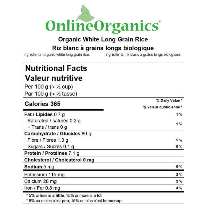 Organic White Long Grain Rice Nutritional Facts
