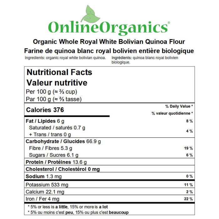 Organic White Quinoa Flour Nutritional Facts