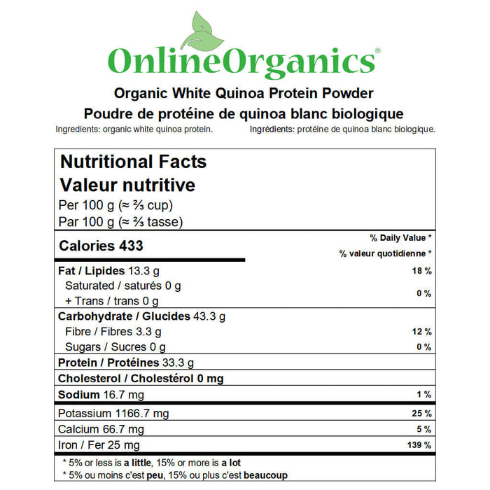 Organic White Quinoa Protein Powder 35% Nutritional Facts