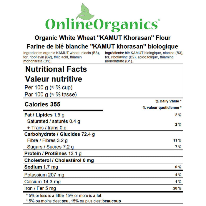 Organic White Wheat ''KAMUT Khorasan'' Flour Nutritional Facts
