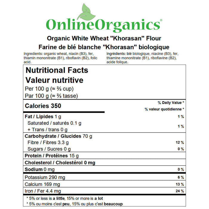 Organic White Unbleached Khorasan Flour Nutritional Facts