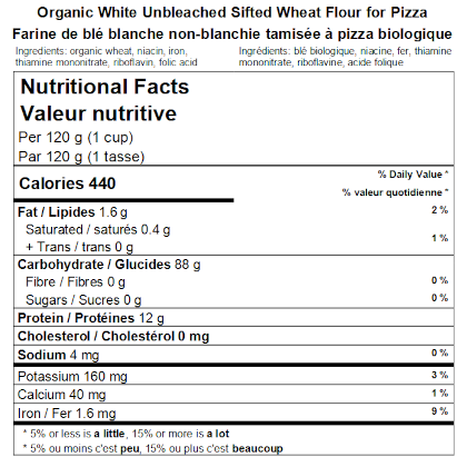 Organic White Unbleached Sifted Wheat Flour for Pizza (Tipo ''00'') Nutritional Facts