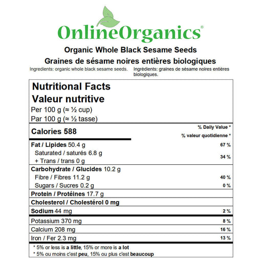 Organic Whole Black Sesame Seeds Nutritional Facts
