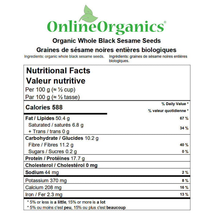 Organic Whole Black Sesame Seeds Nutritional Facts
