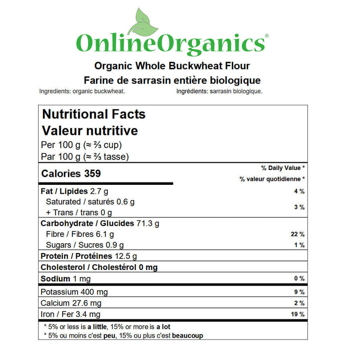 Organic Whole Buckwheat Flour Nutritional Facts