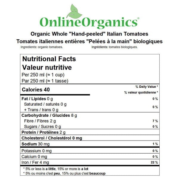 Organic Whole "Hand-peeled" Italian Tomatoes Nutritional Facts
