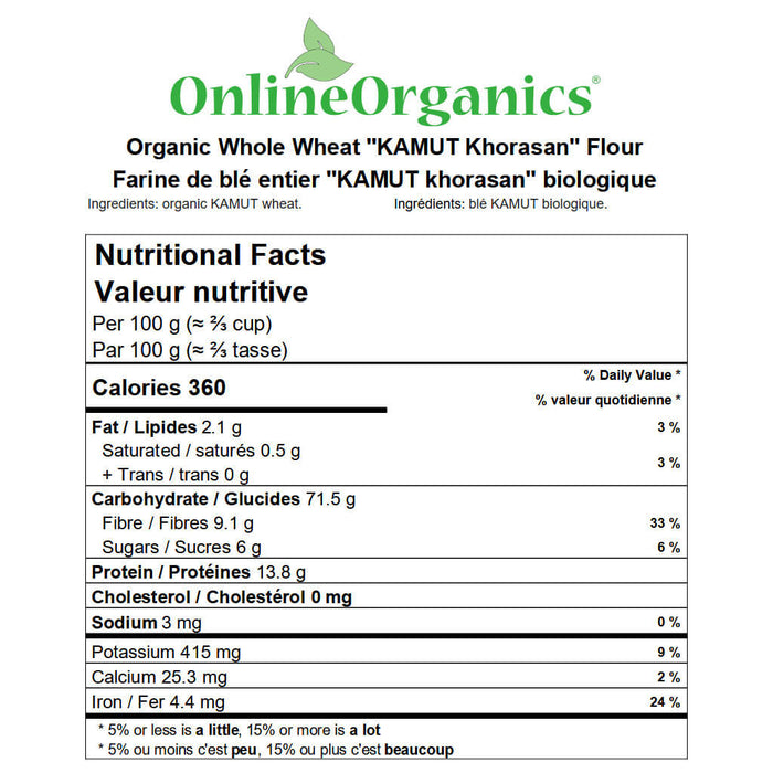 Organic Whole Khorasan Flour Nutritional Facts